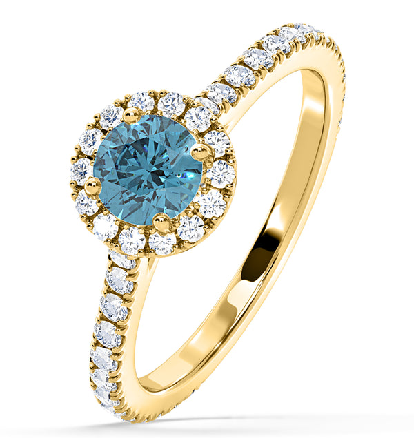 Reina Blue Lab Diamond 1.10ct Halo Ring in 18K Yellow Gold - Elara Collection